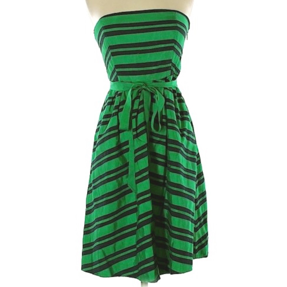 VTG 00s Anthro Grosgrain Peaks Strapless ribbon overlay cocktail dress
